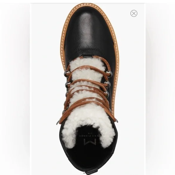 MARC FISHER $199 Izzie Genuine Shearling Lace Up Lug Sole Black Boot Size 6 NEW - Picture 5 of 10